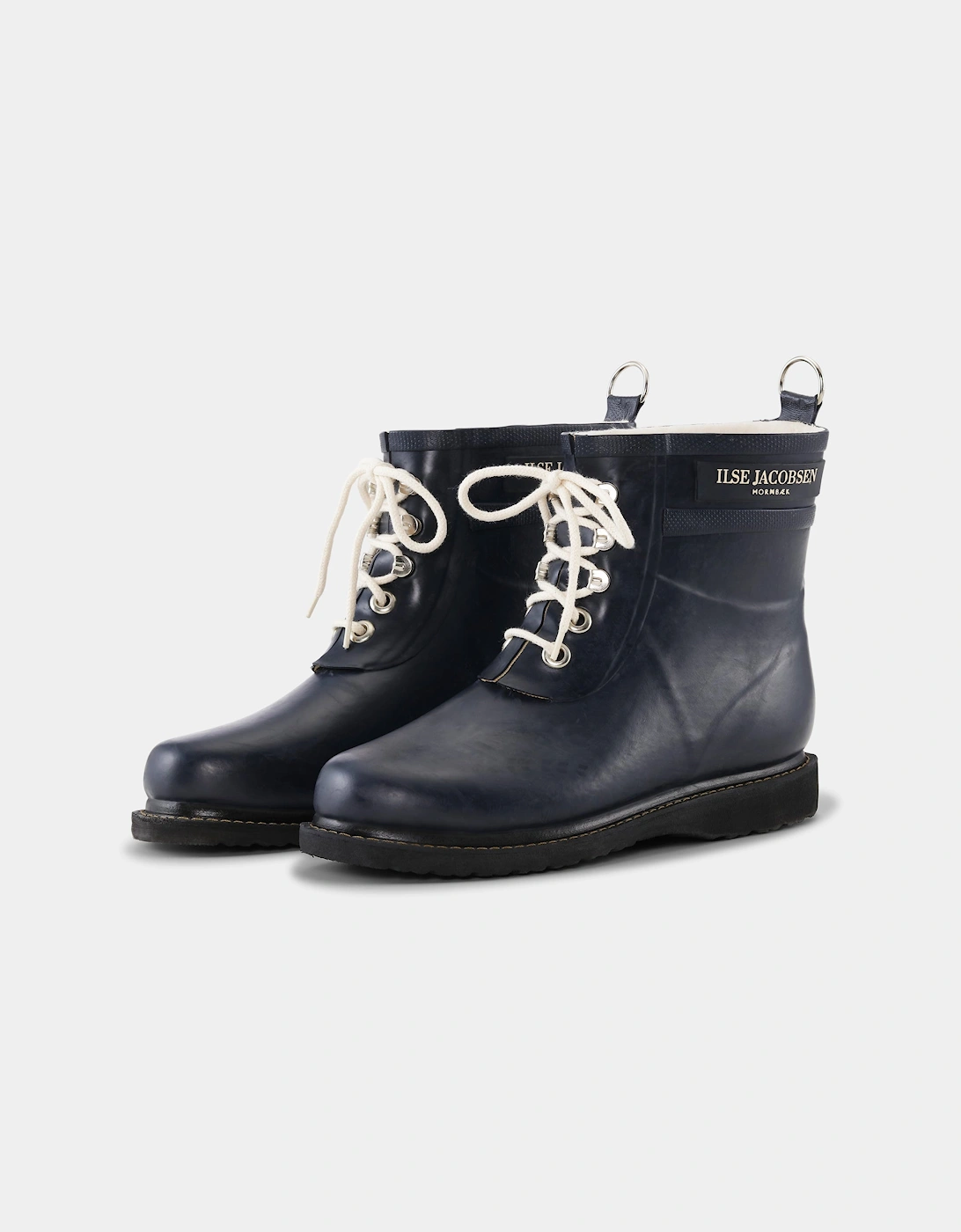 Ilse Jacobsen Women's Black Rub Laced Short Rubber Boots - Dark Indigo 660 - : 6