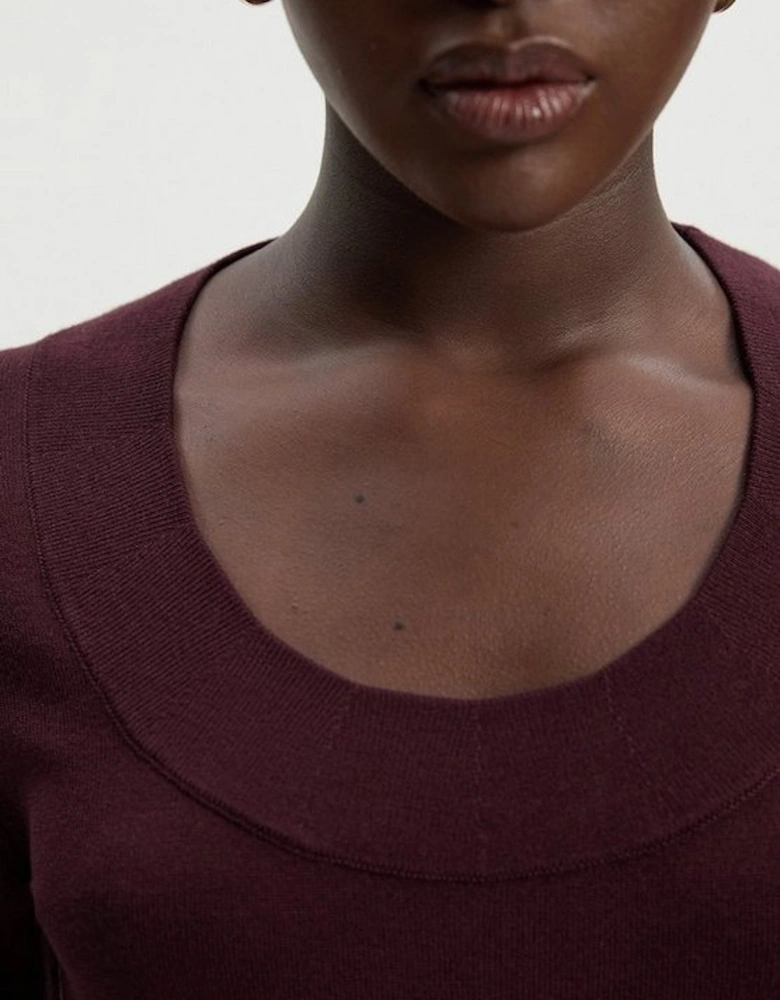 Viscose Blend Long Sleeve Scoop Neck Knitted Top