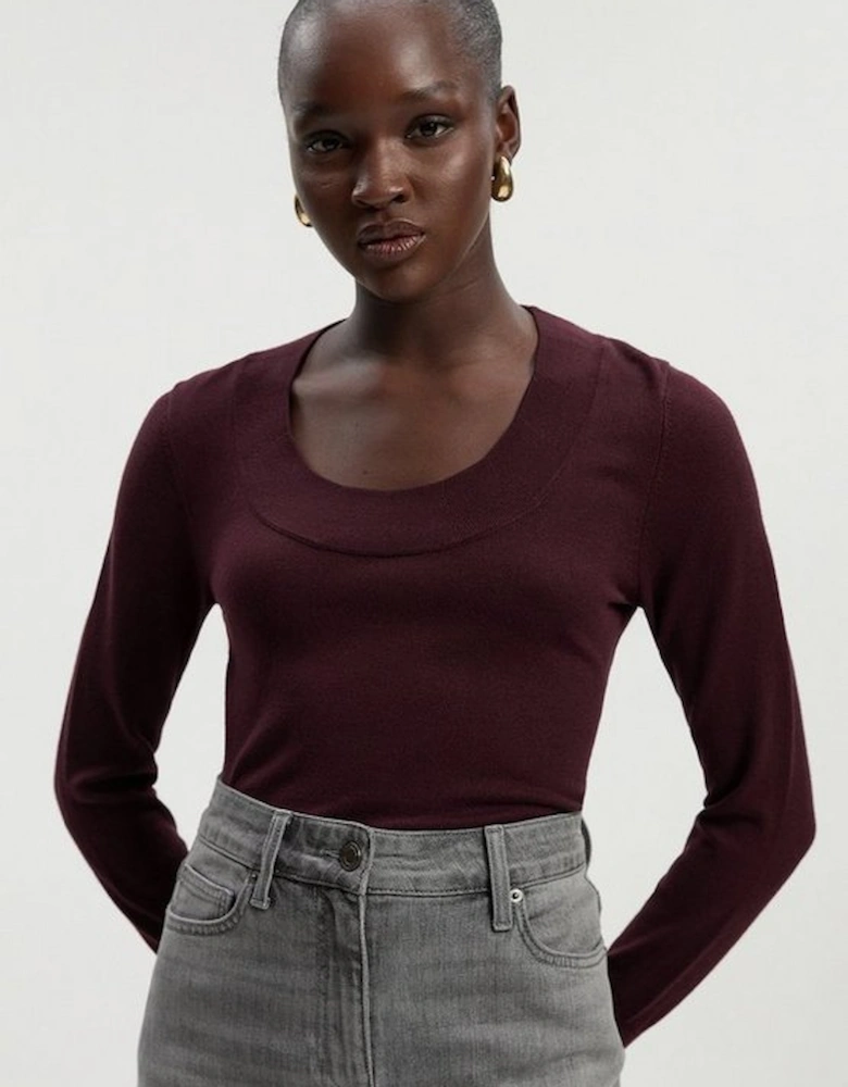 Viscose Blend Long Sleeve Scoop Neck Knitted Top