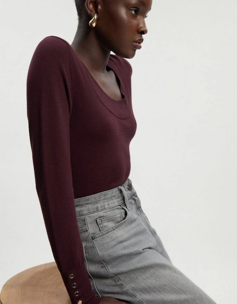 Viscose Blend Long Sleeve Scoop Neck Knitted Top