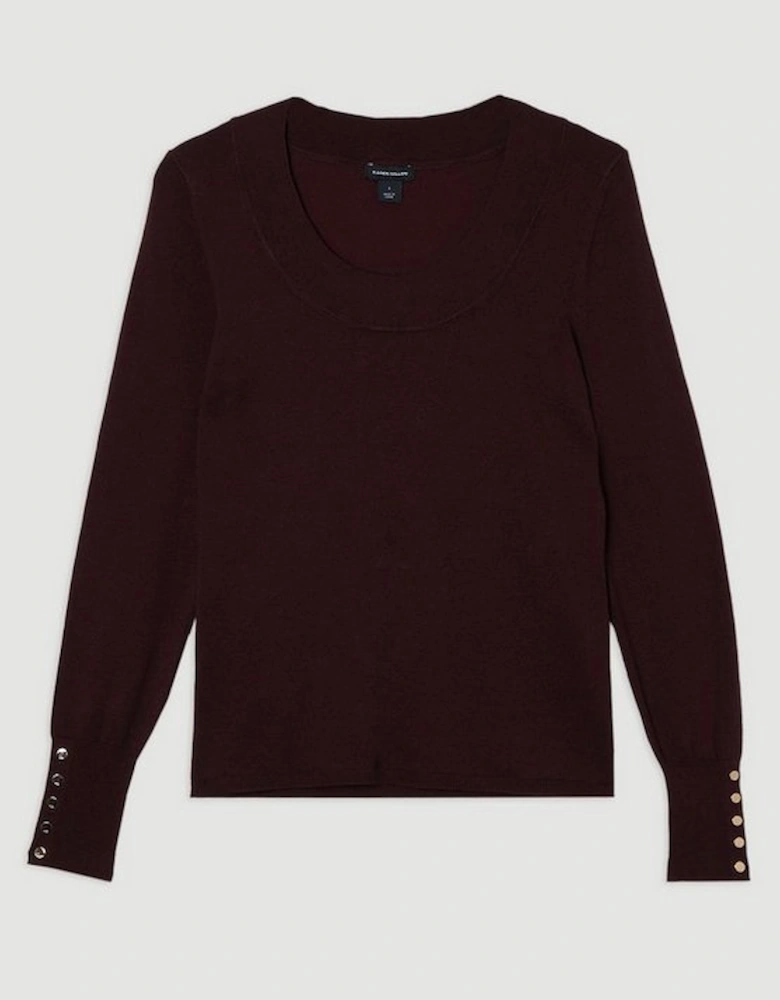 Viscose Blend Long Sleeve Scoop Neck Knitted Top