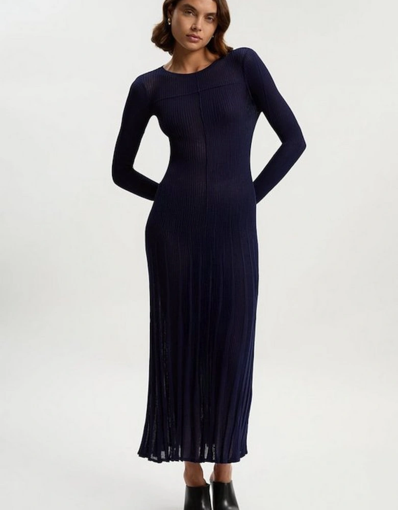 Petite Drapey Sheer Rib Knitted Midi Dress