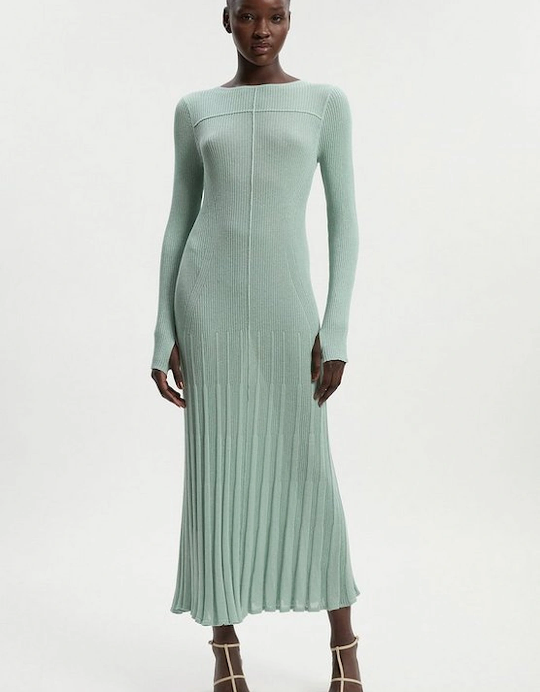 Petite Drapey Sheer Rib Knitted Midi Dress