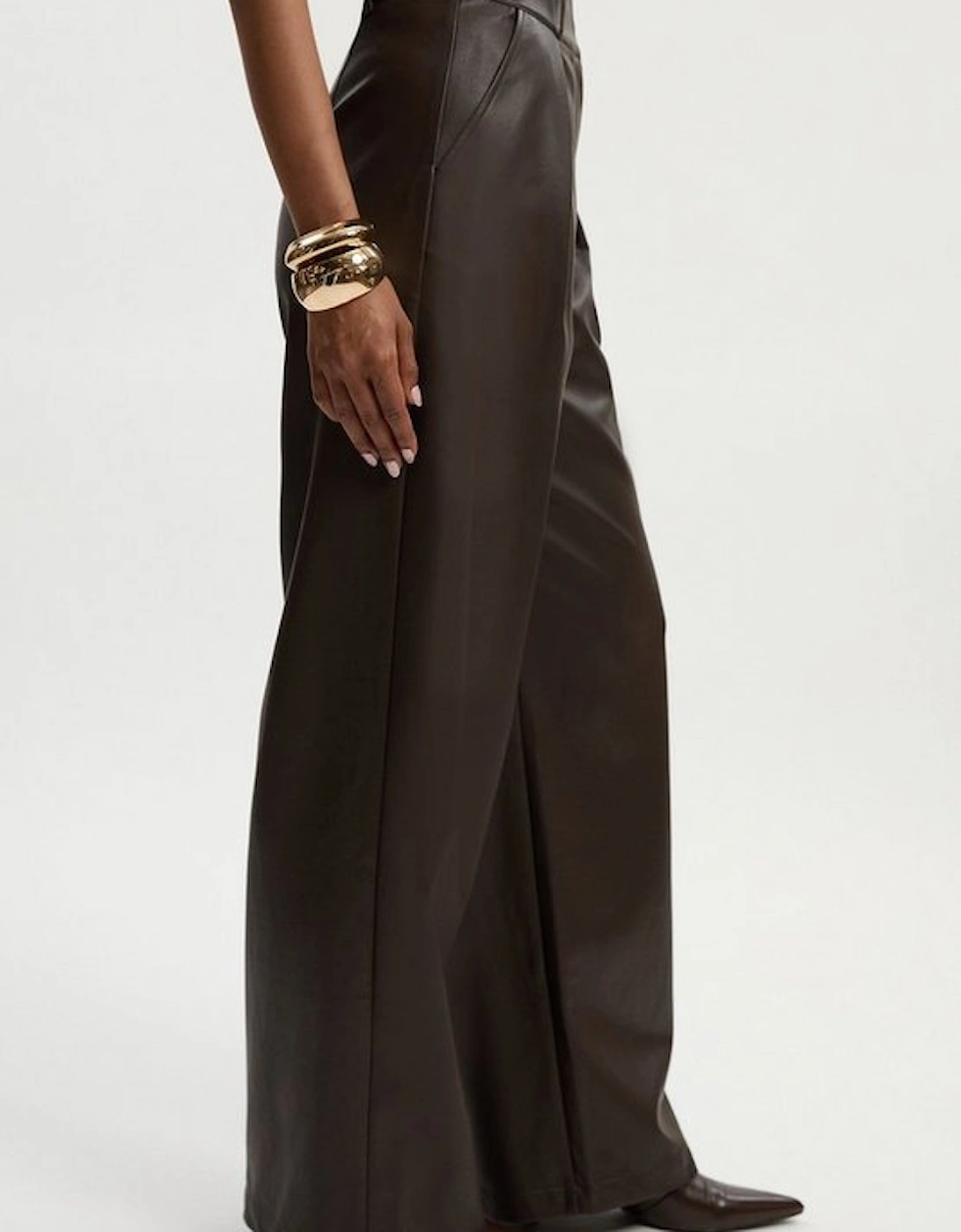 Faux Leather High Waisted Wide Leg Trousers