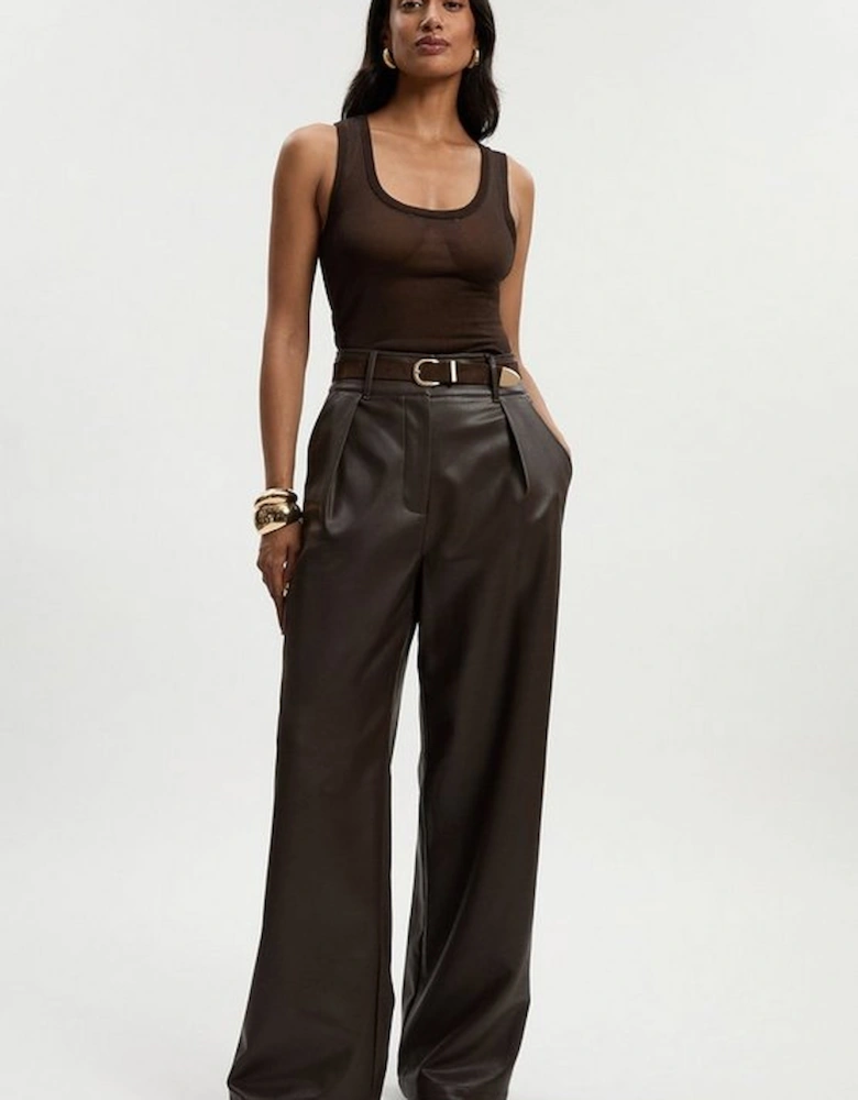 Faux Leather High Waisted Wide Leg Trousers