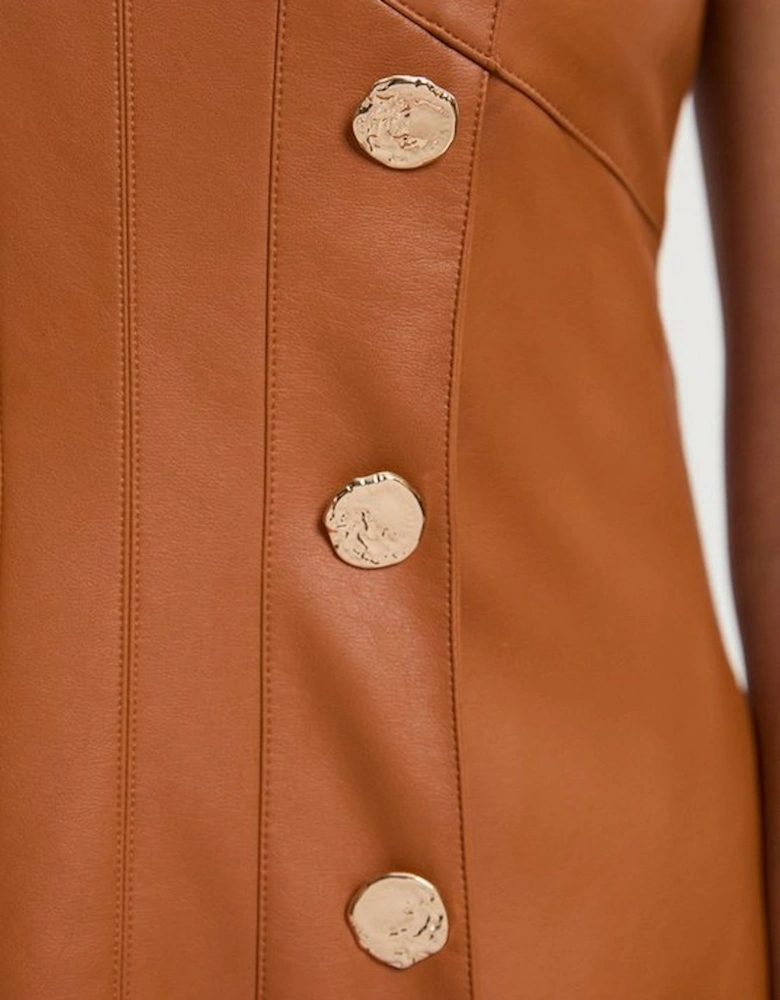 Faux Leather Button Detail Sleeveless Midi Dress
