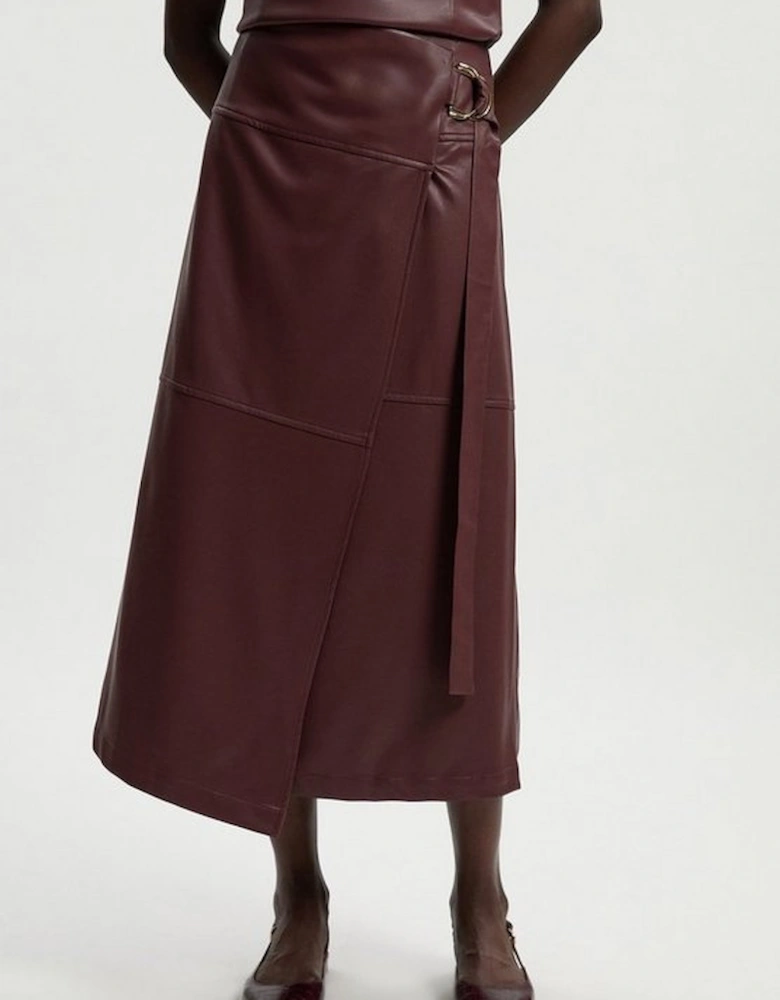 Faux Leather Tie Detail Wrap Midi Skirt