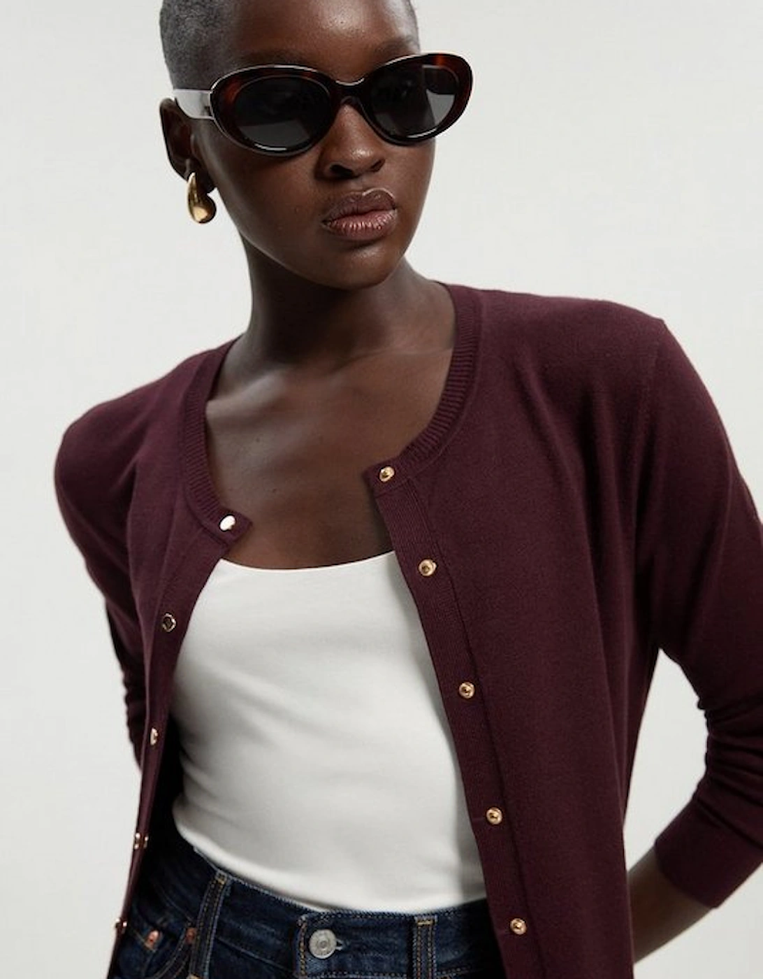 Viscose Blend Popper Knitted Cardigan, 5 of 4