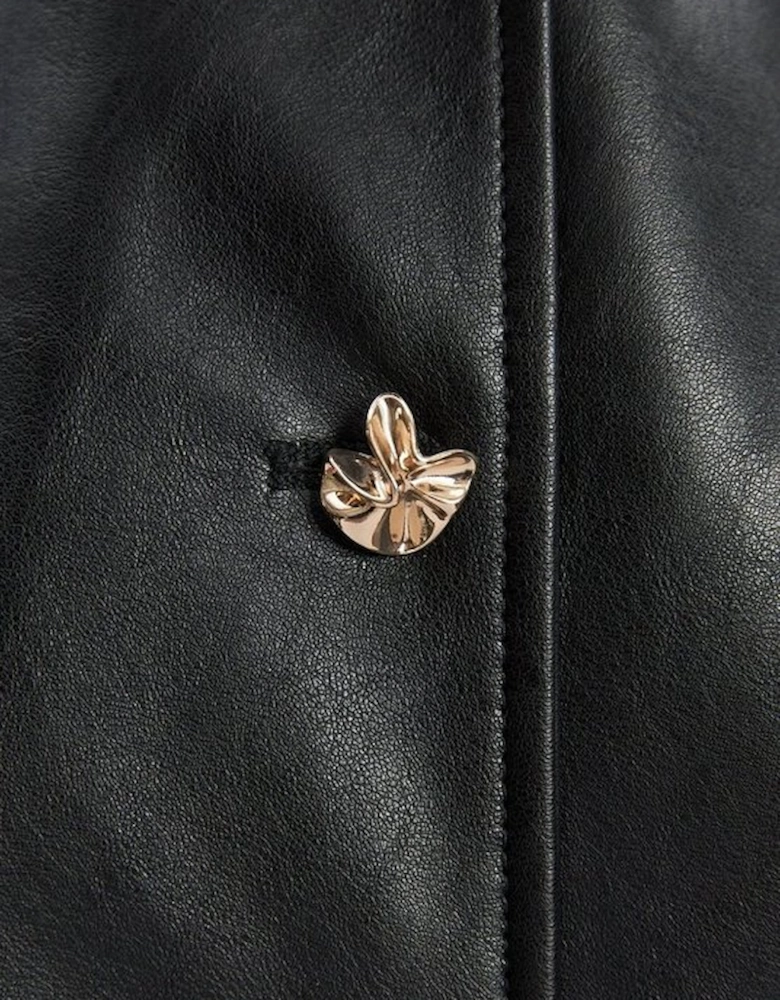 Faux Leather Button Detail Midi Pencil Dress