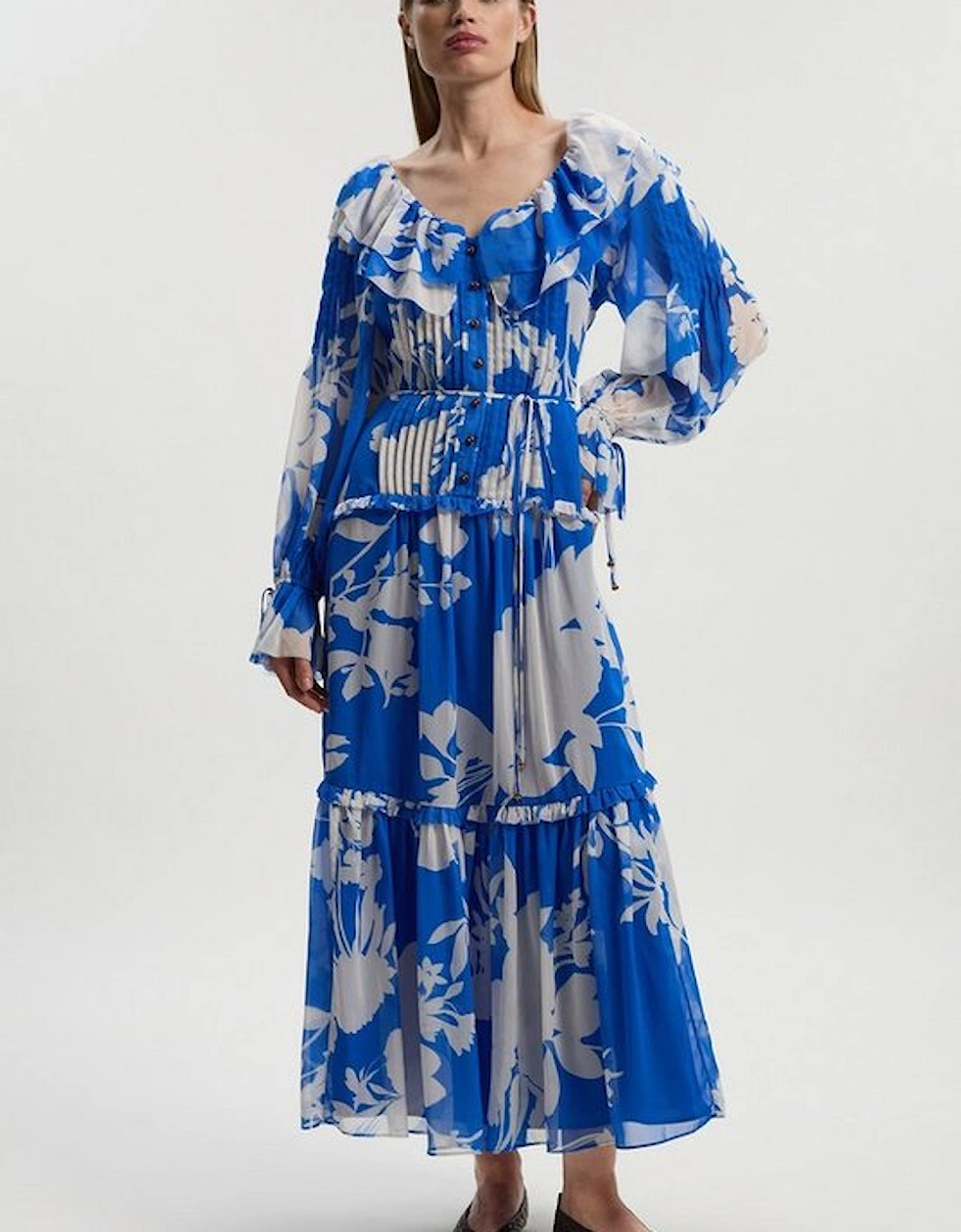 Printed Georgette Ruffle Woven Maxi Dress, 2 of 1