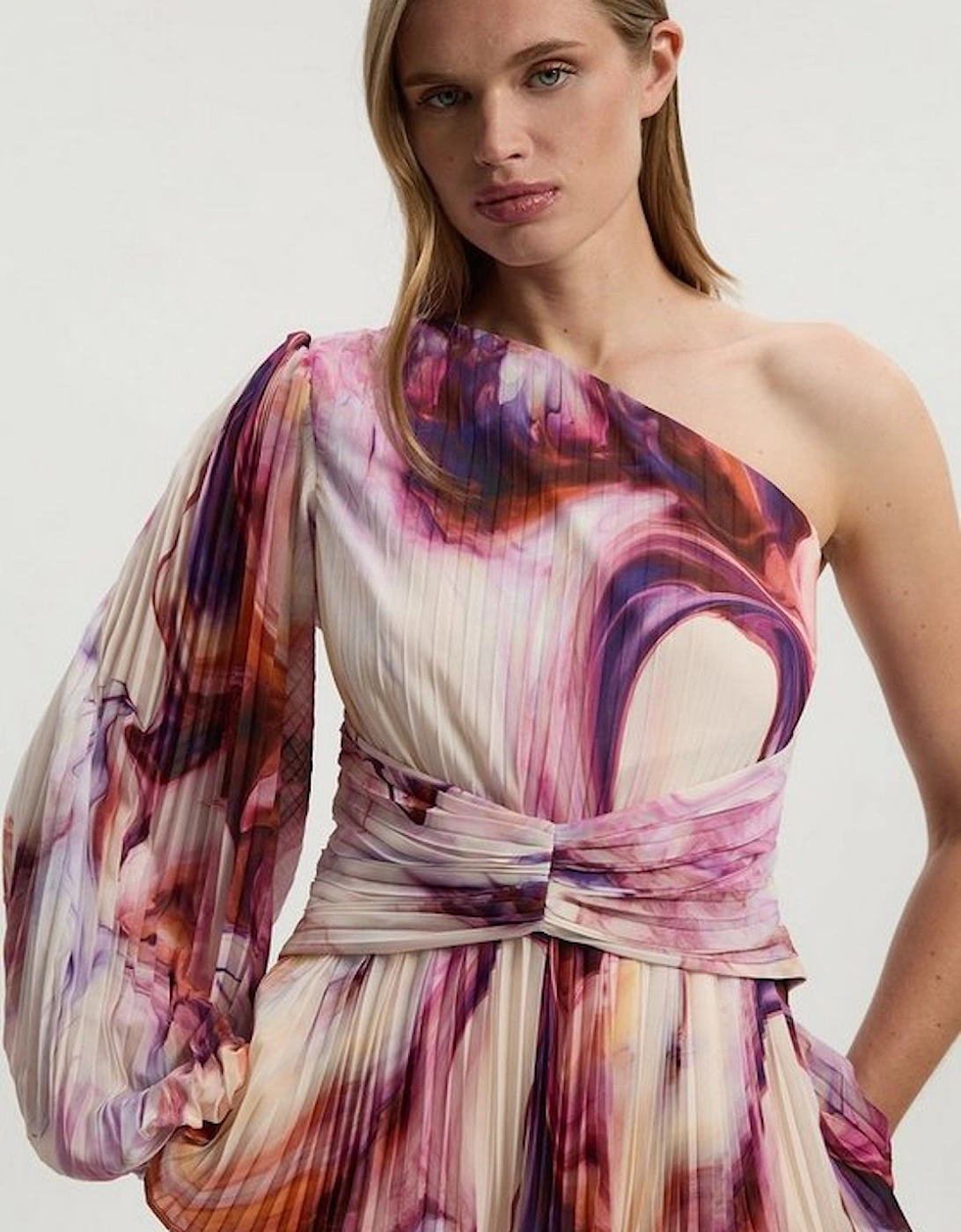 Marble Soft Pleated One Shoulder Blouse, 2 of 1