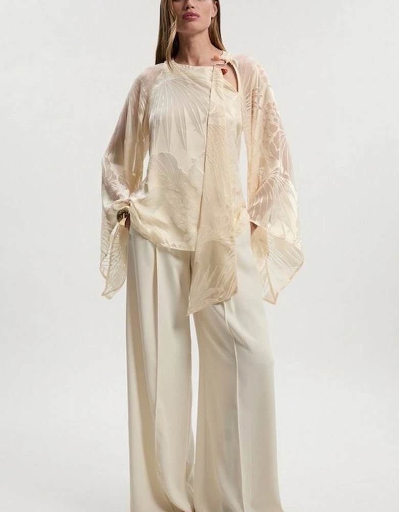 Devoure Flared Sleeve Woven Blouse With Trim Detail