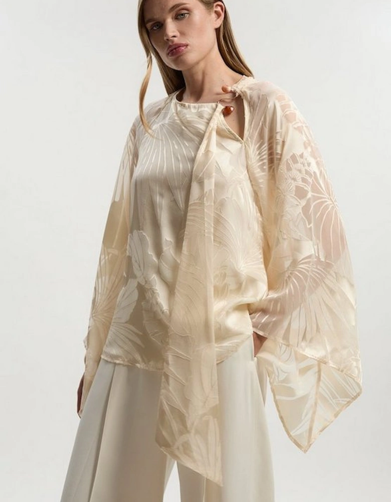 Devoure Flared Sleeve Woven Blouse With Trim Detail