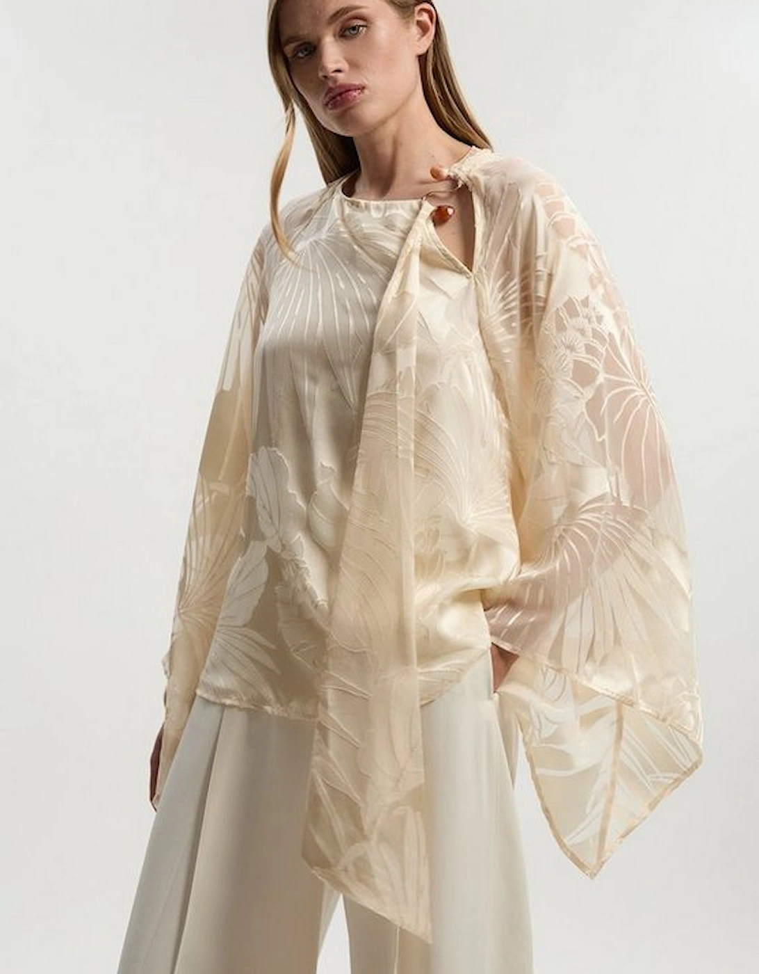Devoure Flared Sleeve Woven Blouse With Trim Detail, 2 of 1