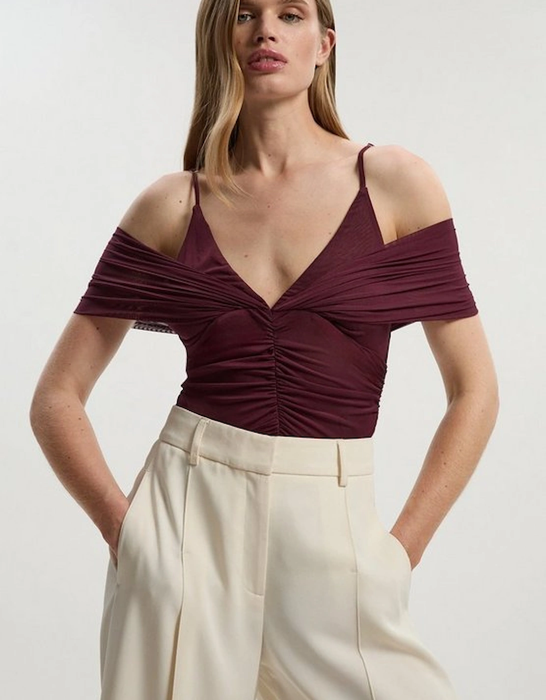Mesh Plunge Strappy Detail Bodysuit, 2 of 1