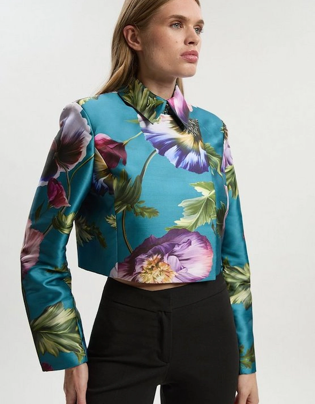 Rose Floral Twill Cropped Woven Jacket, 2 of 1