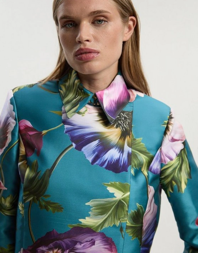 Rose Floral Twill Cropped Woven Jacket