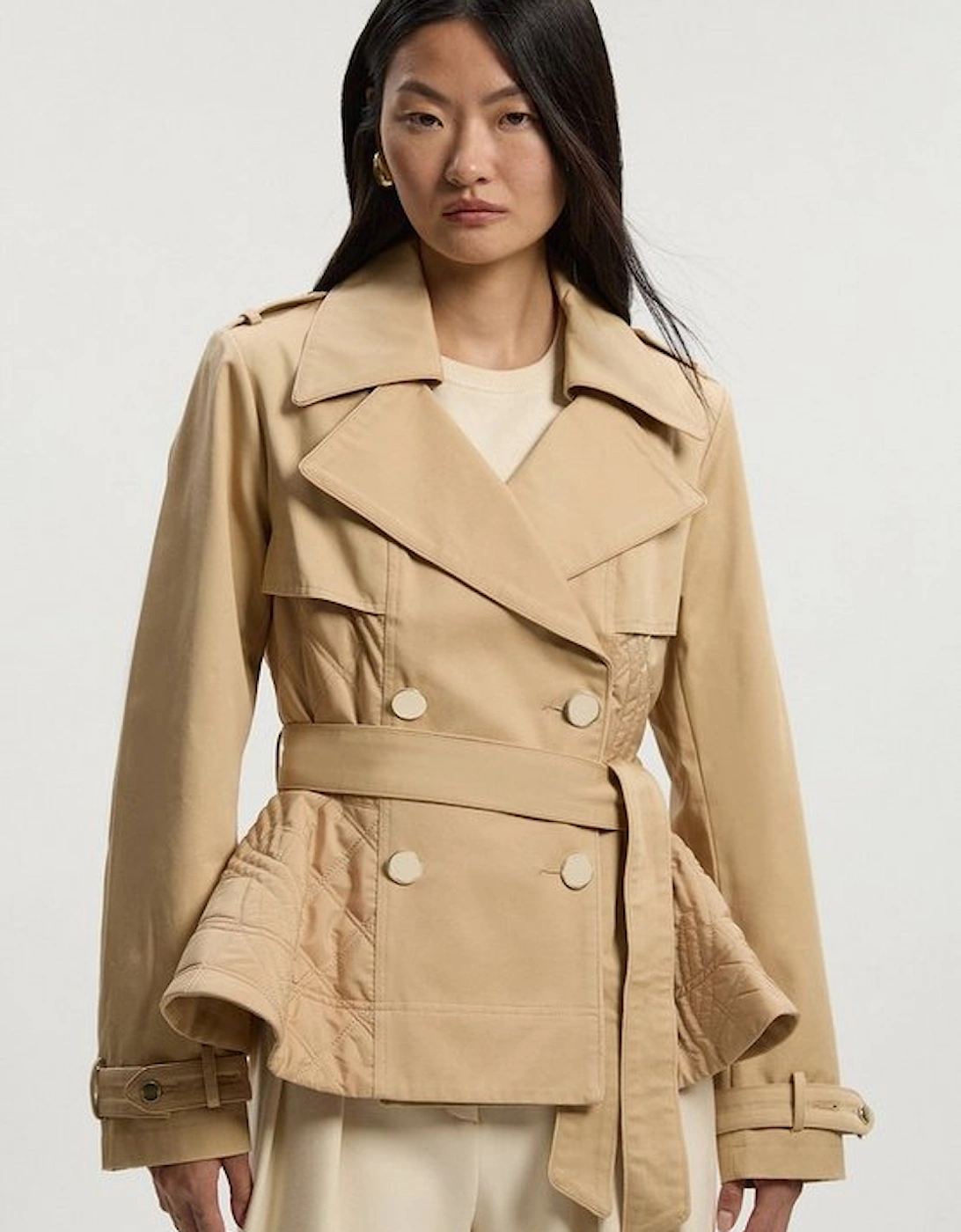 Quilted Padded Peplum Short Trench Coat, 2 of 1