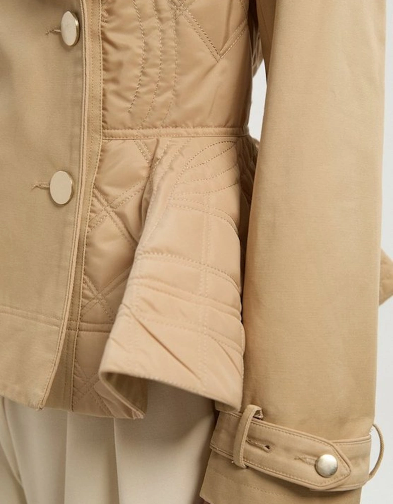 Quilted Padded Peplum Short Trench Coat