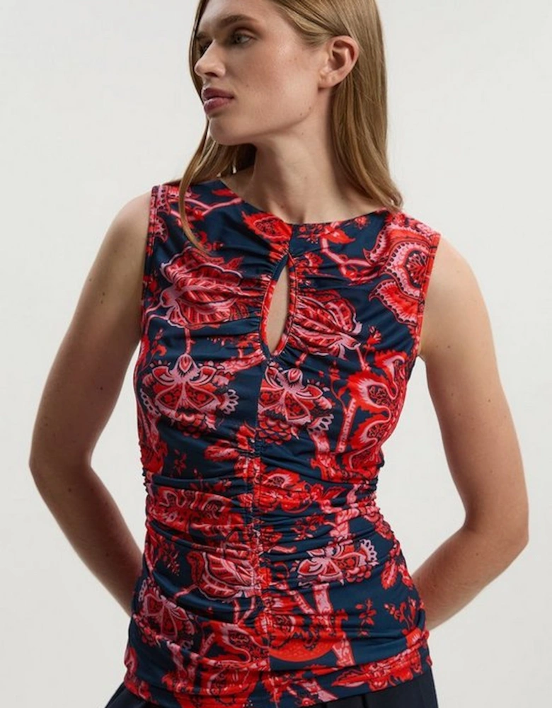 Paisley Floral Jersey Crepe Cut Out Neck Top