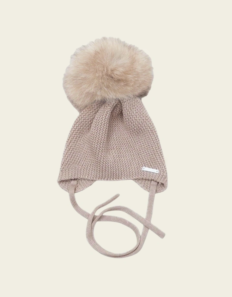 Sand Knit Faux Fur Tie Hat
