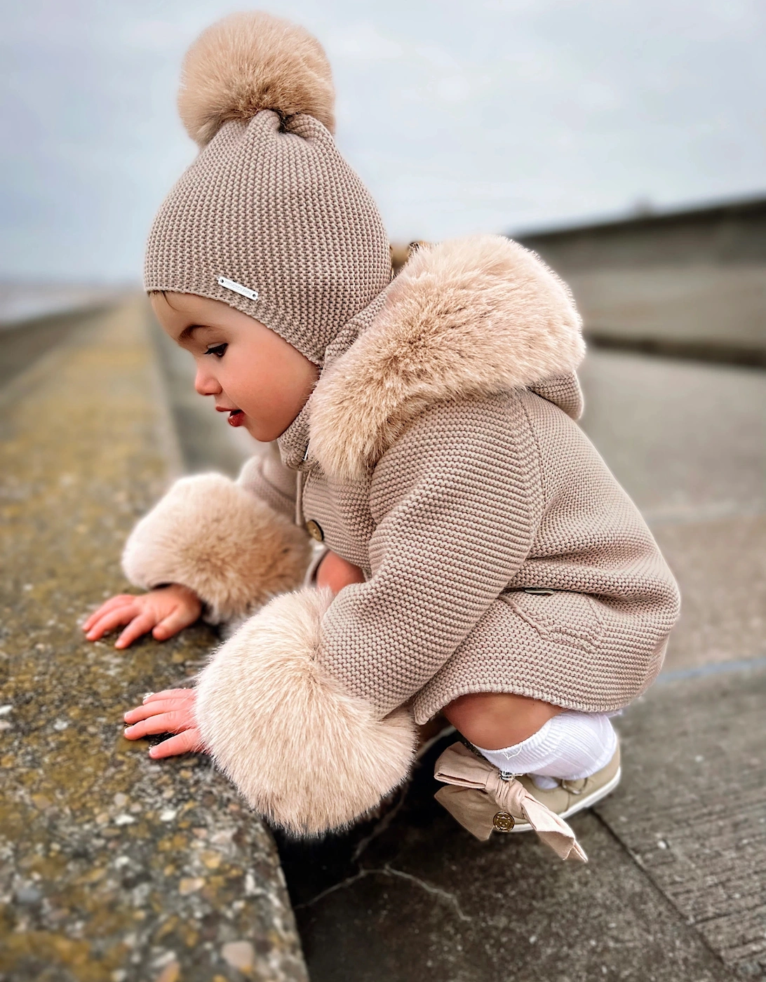 Sand Knit Faux Fur Cardigan