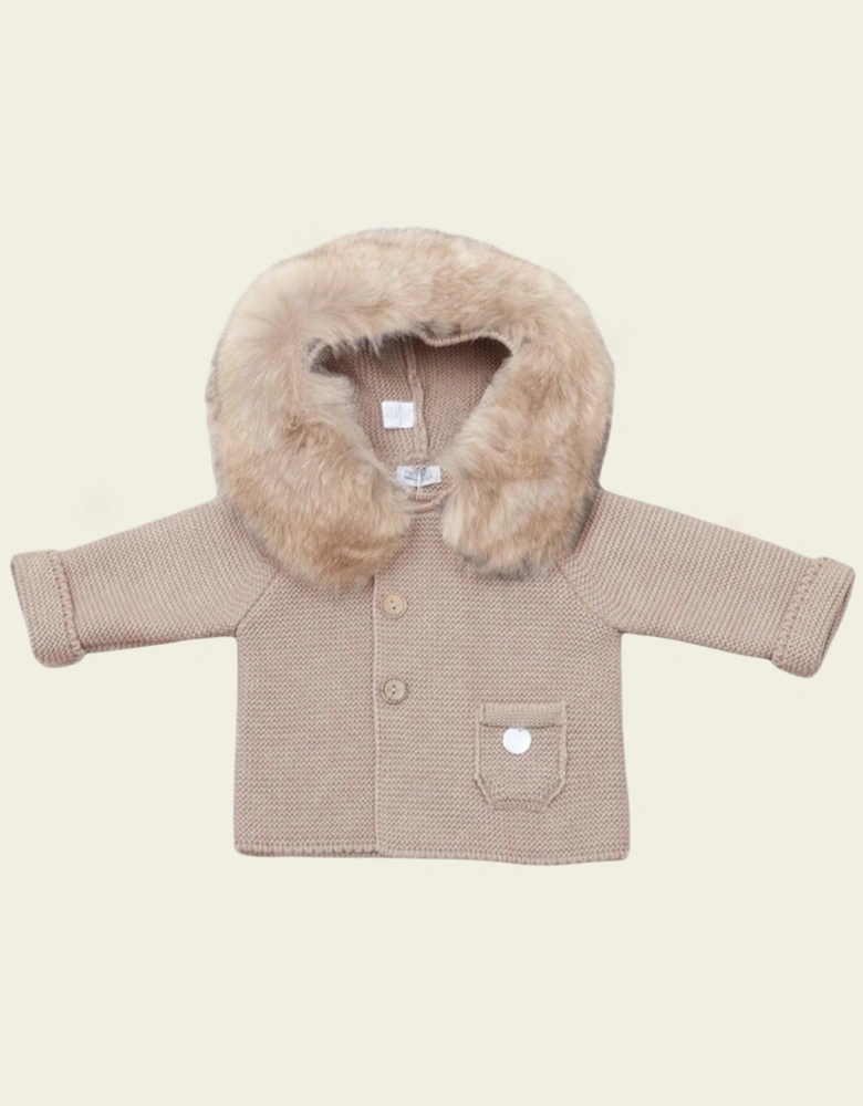 Sand Knit Faux Fur Cardigan