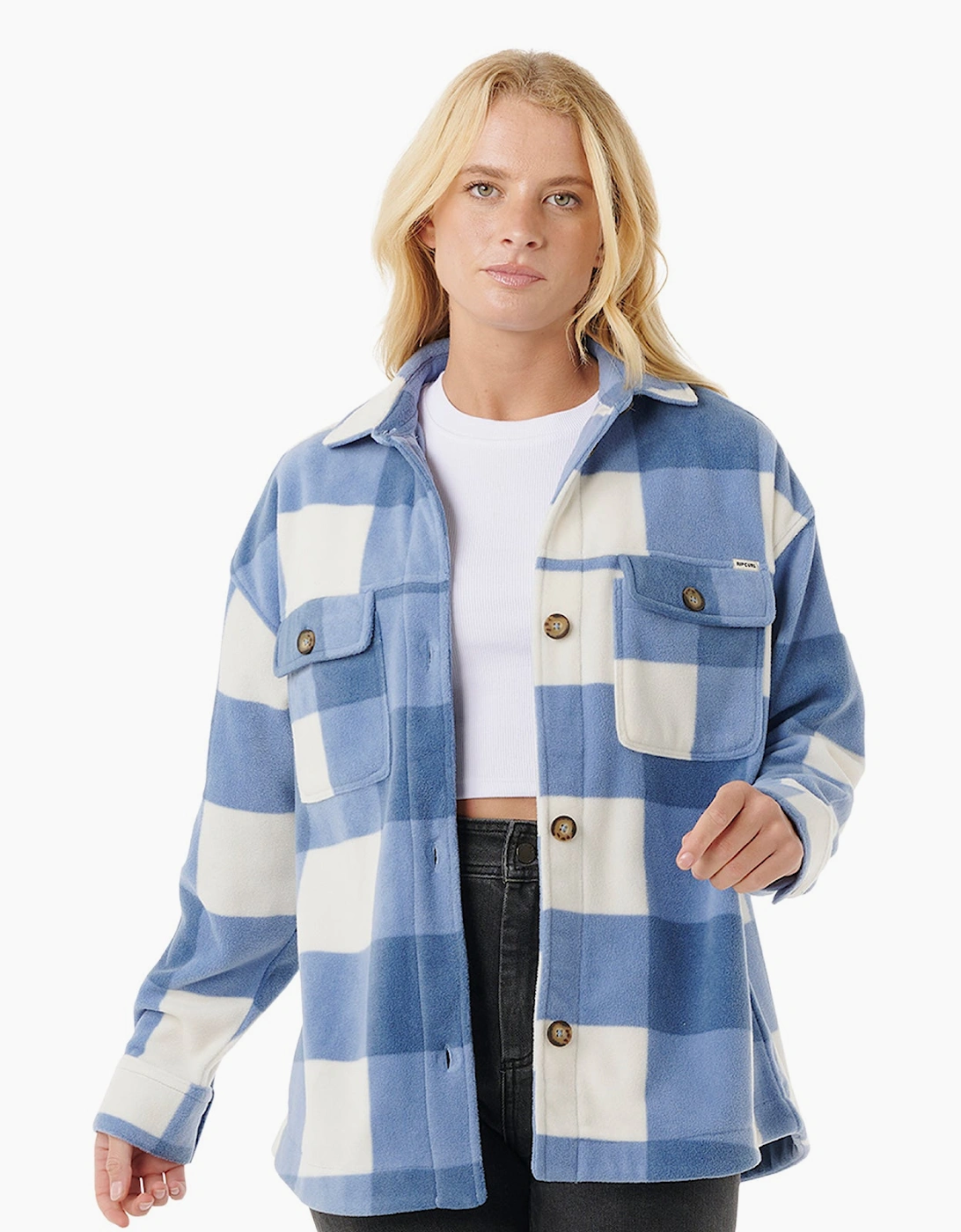 Ripcurl Women's Rip Curl Womens Neon Isles Fleece Shacket Long Sleeve Shirt - Blue - Size: 14