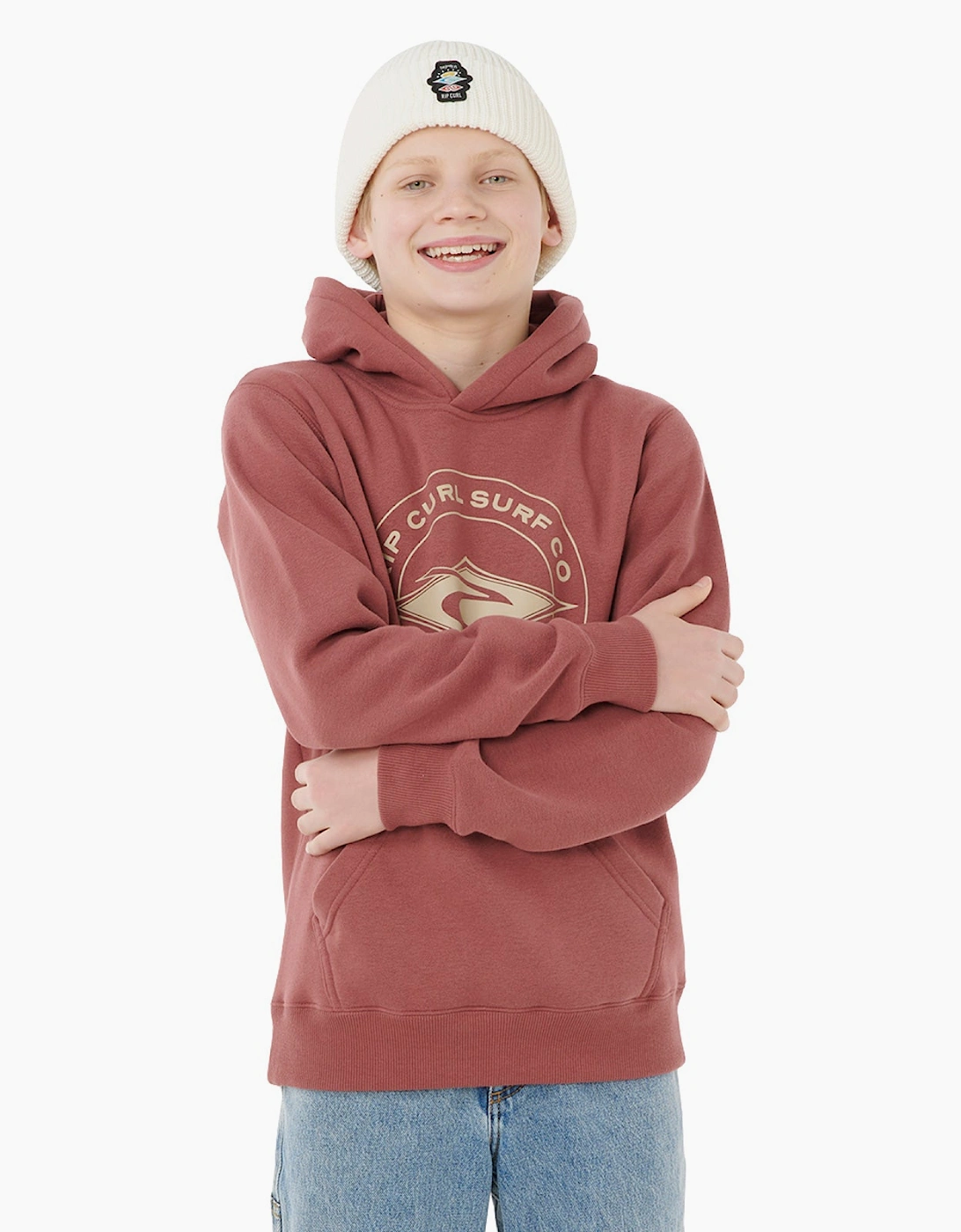 Ripcurl Boy's Rip Curl Kids Stapler Front Print Graphic Logo Hoodie - Apple Butter - Size: 12 years