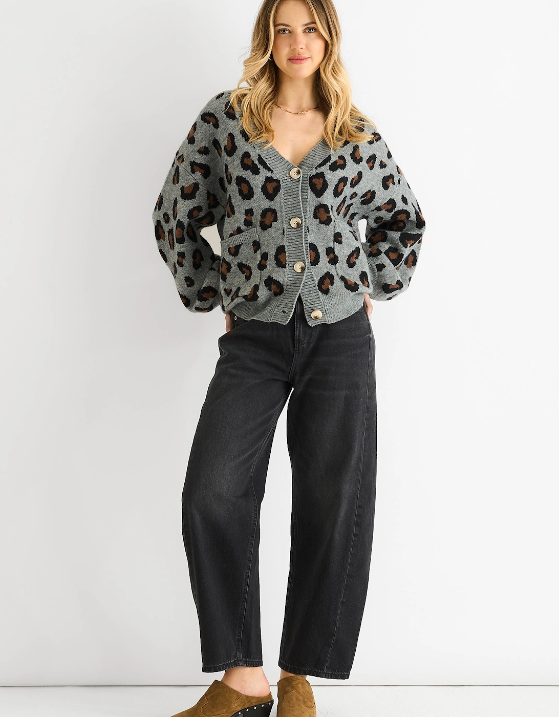 Grey Animal Print Knit Short Cardigan, 5 of 4