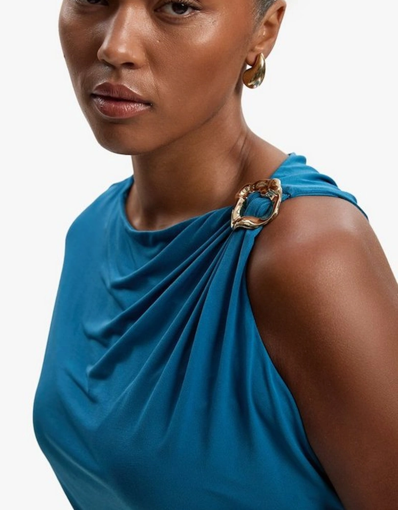 Plus Size Drapey Crepe Trim Detail Ruched Top