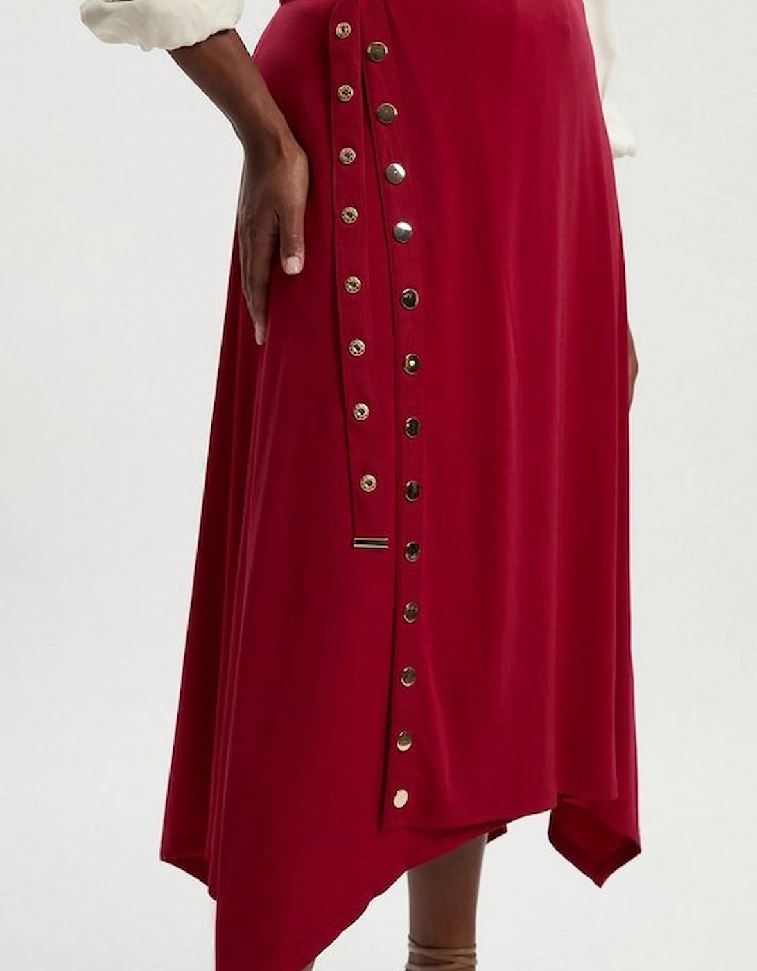 Plus Size Drapey Crepe Hanky Hem Eyelet Detail Maxi Skirt