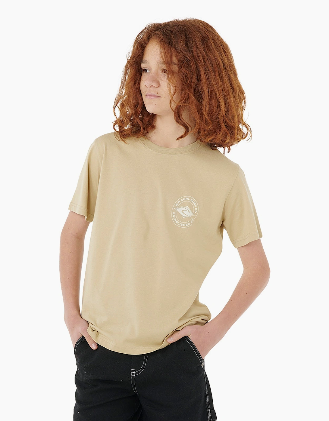 Ripcurl Ripcurl Rip Curl Kids Stapler Tee Graphic Short Sleeve T-Shirt - Tan