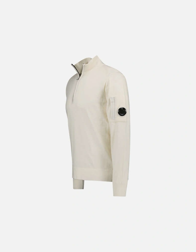 Collar 1/4 Zip Knitted Lens Fleece Gauze White