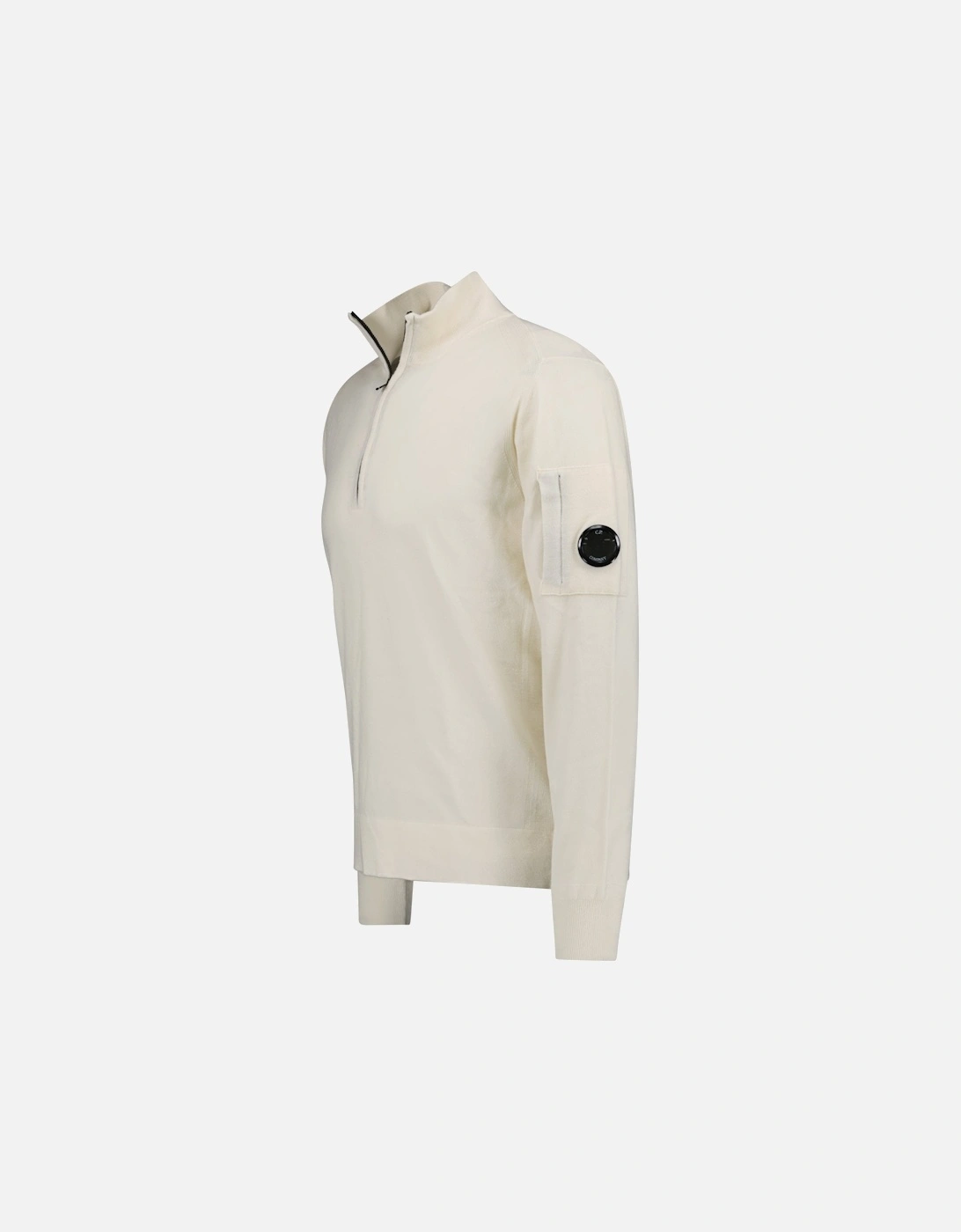 Collar 1/4 Zip Knitted Lens Fleece Gauze White