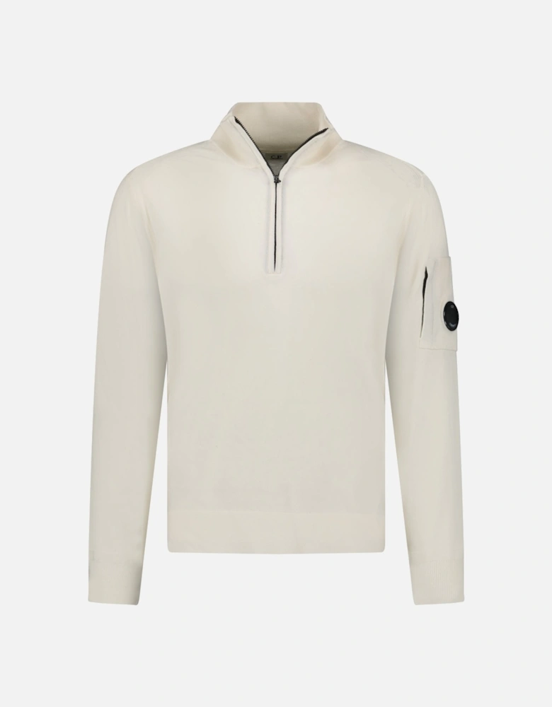 Collar 1/4 Zip Knitted Lens Fleece Gauze White