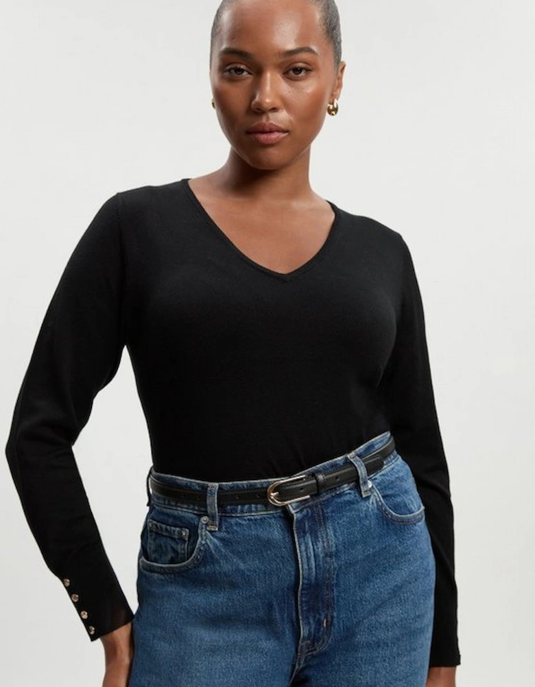 Plus Size Viscose Blend Knitted V Neck Jumper