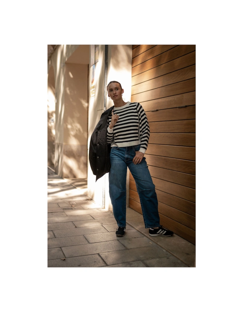 White Recycle Contrast Stripe Loose Fit Knit Jumper