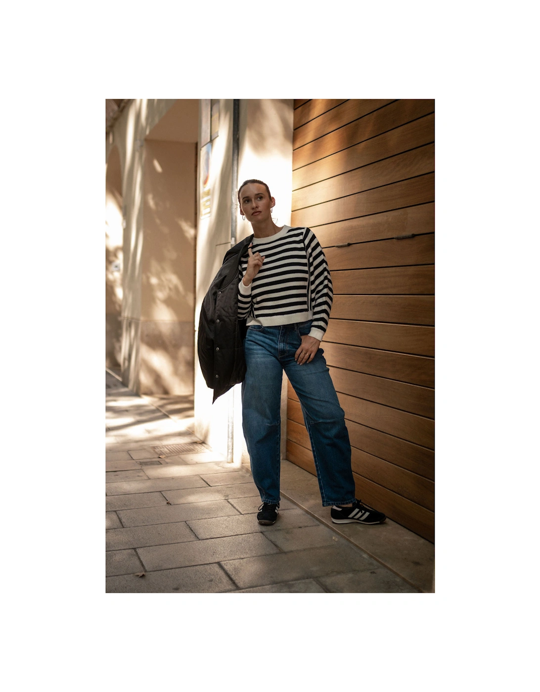 White Recycle Contrast Stripe Loose Fit Knit Jumper