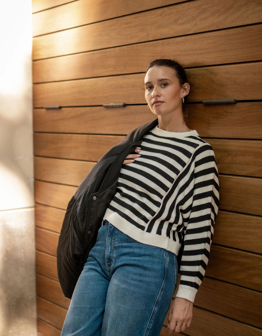 White Recycle Contrast Stripe Loose Fit Knit Jumper