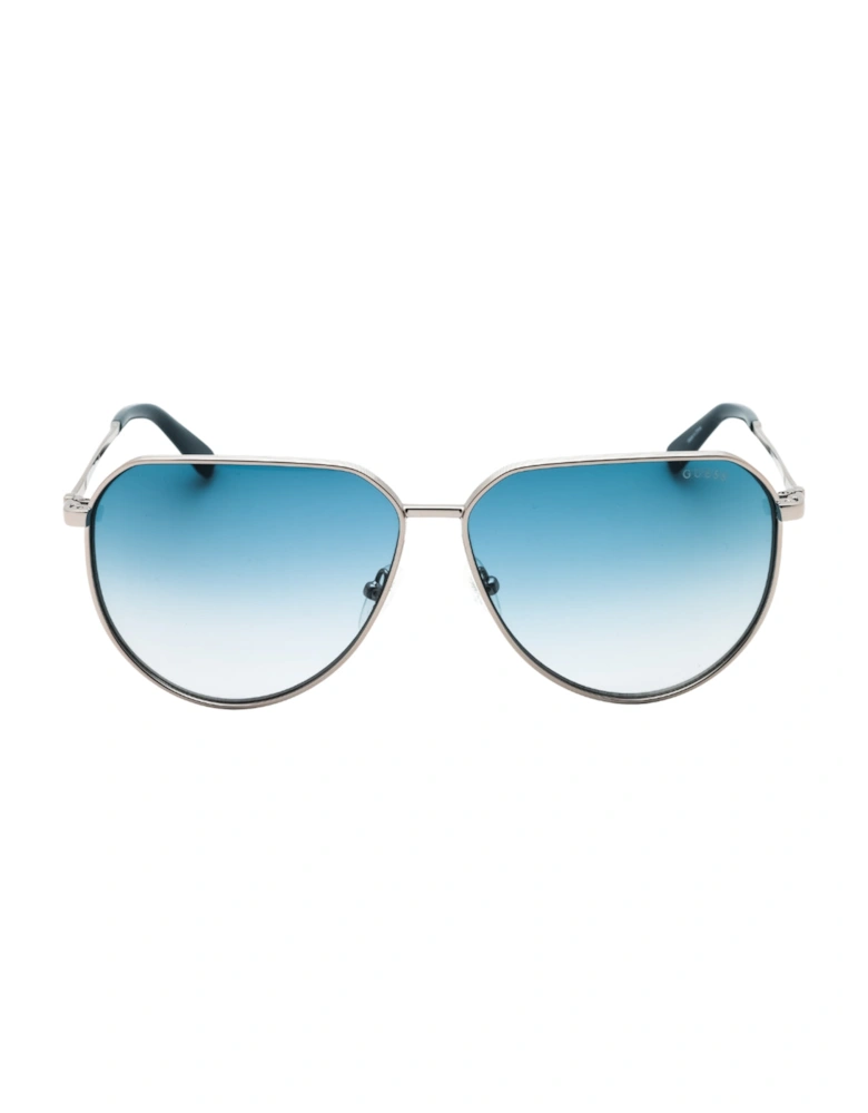 Shiny Gunmetal Grey Gradient Blue Lensed Sunglasses