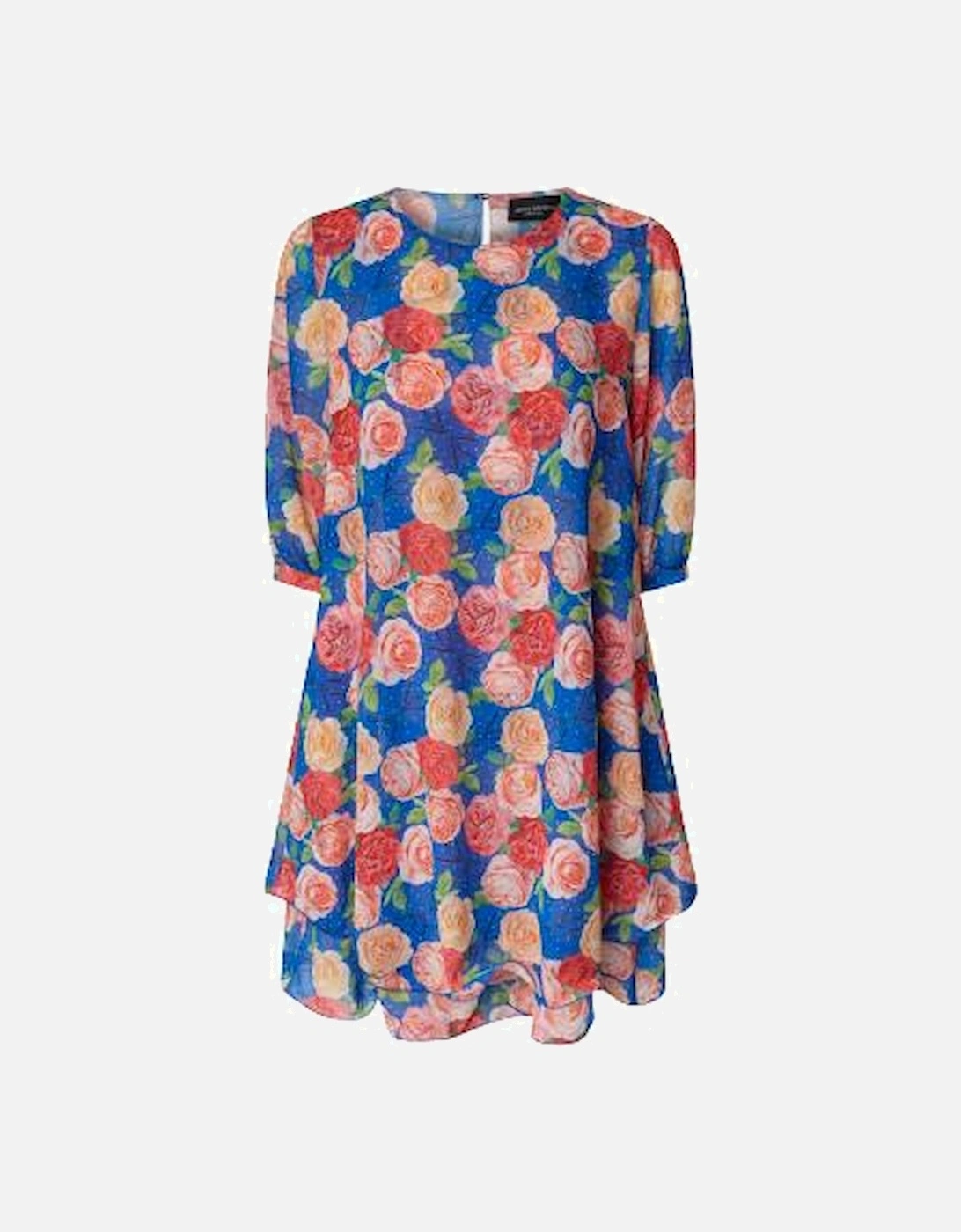 Rose Print Wave Hem Dress Royal, 5 of 4