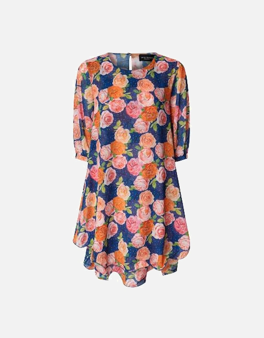 Rose Print Wave Hem Dress Navy, 5 of 4