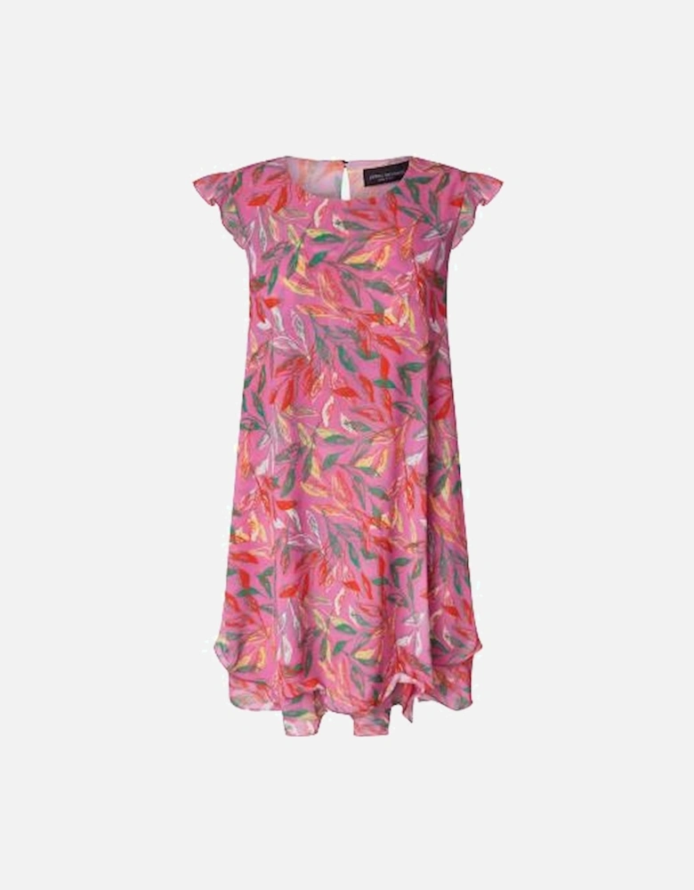 Ruffle Sleeves Wave Hem Dress Pink