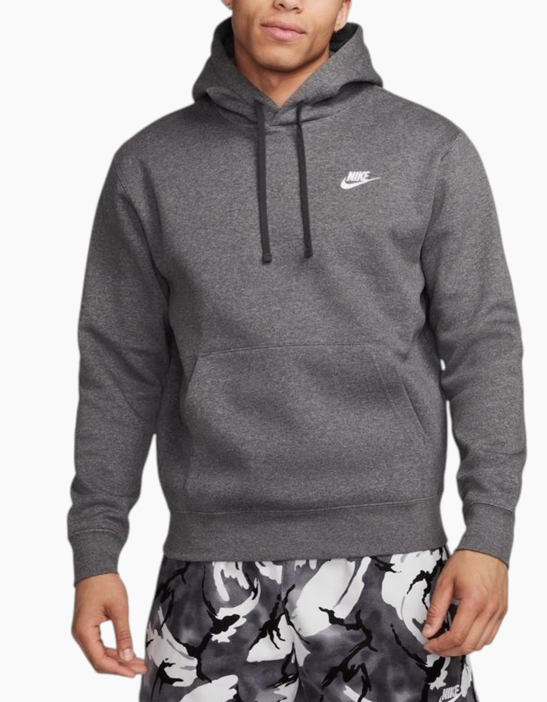 Men's NIKE Club Mens Fleece Hoodie Pullover Sweat Hooded Long Sleeve Jumper - Grey - Size: 38
