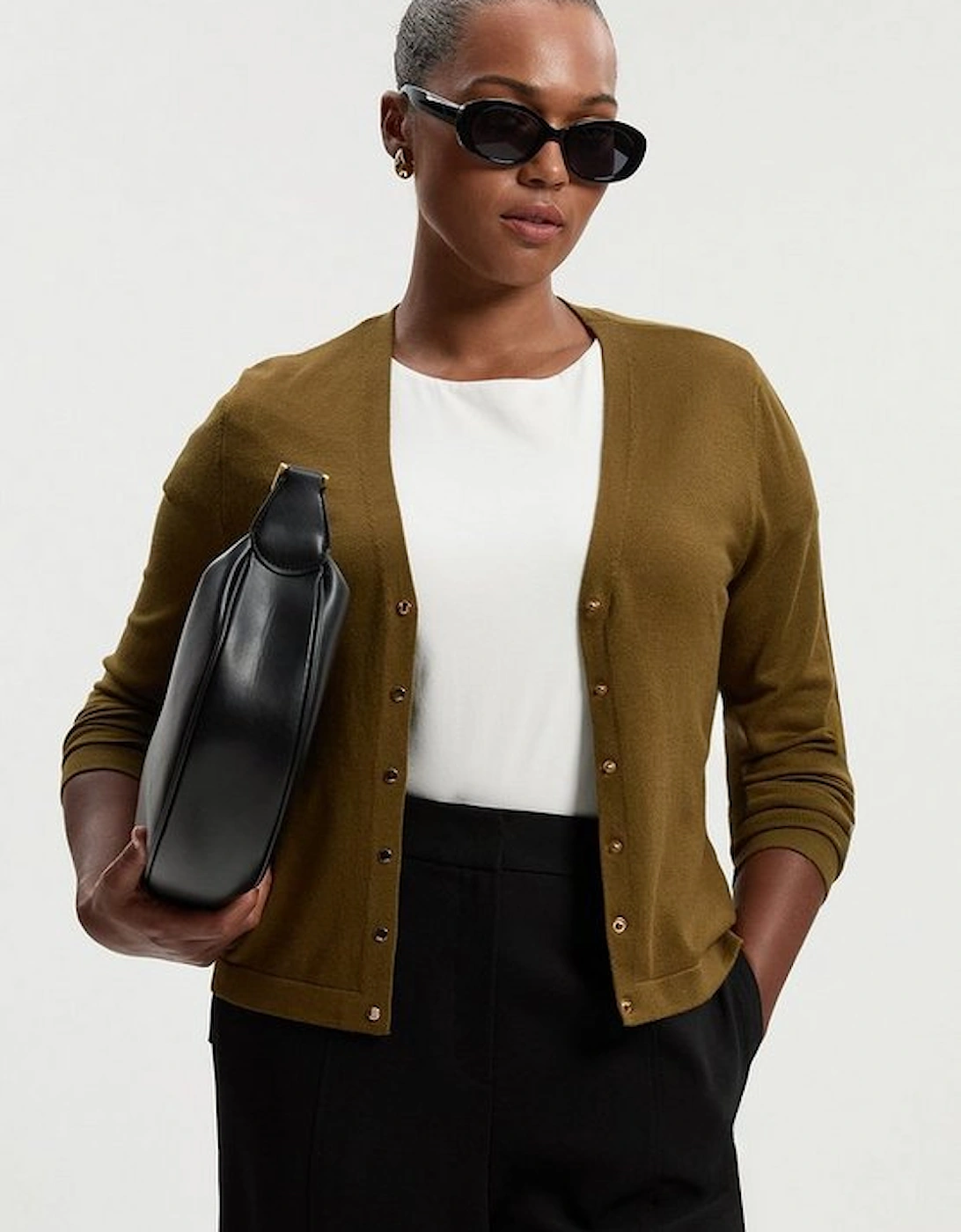 Plus Size Viscose Blend Knitted Button Detail Cardigan