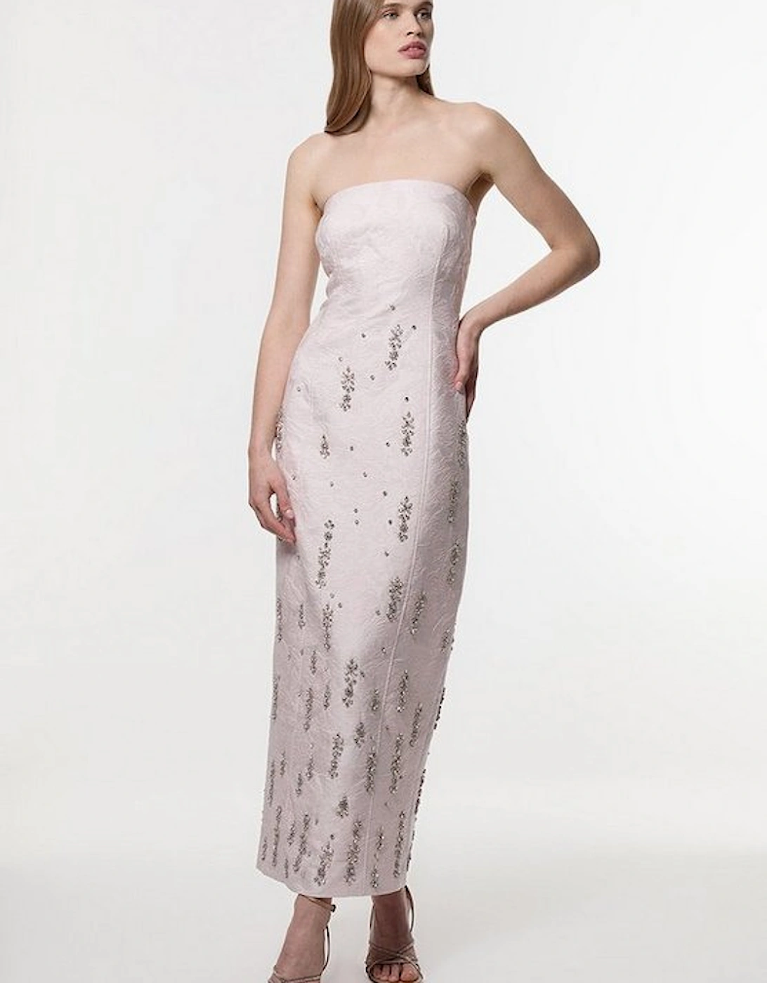 Texture Jacquard Crystal Embellished Strapless Mini Dress, 5 of 4