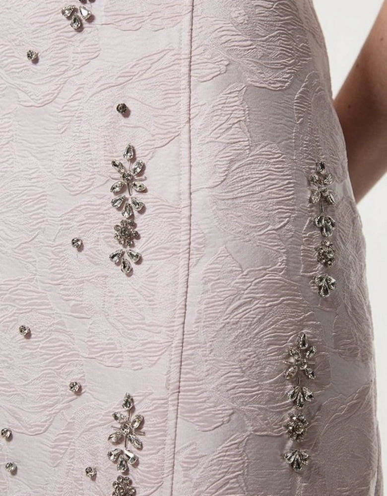 Texture Jacquard Crystal Embellished Strapless Mini Dress