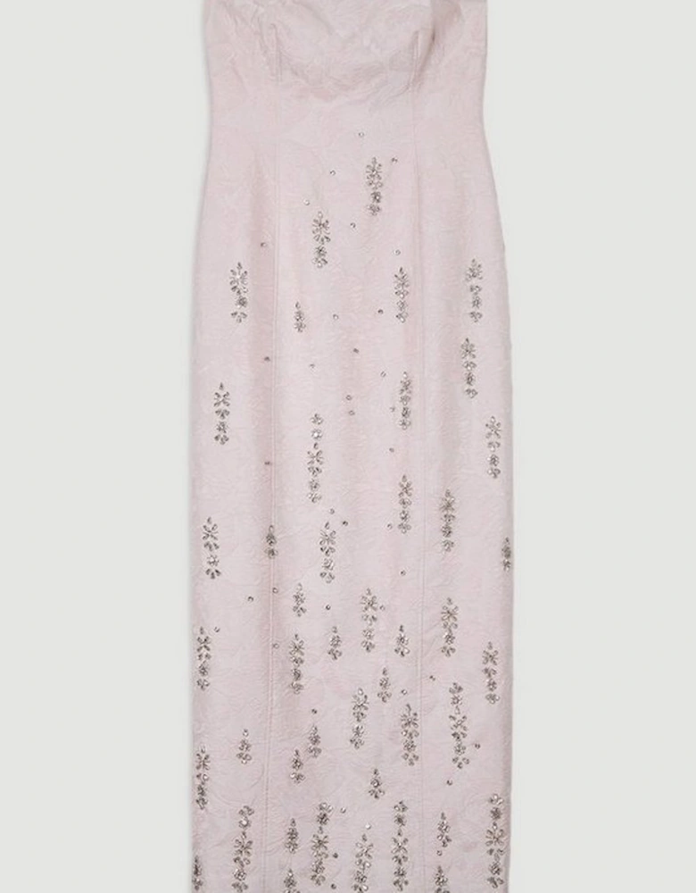 Texture Jacquard Crystal Embellished Strapless Mini Dress