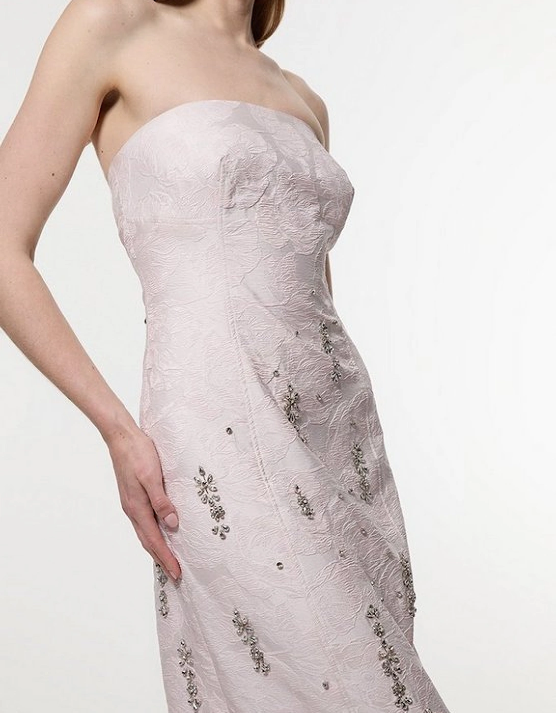 Texture Jacquard Crystal Embellished Strapless Mini Dress
